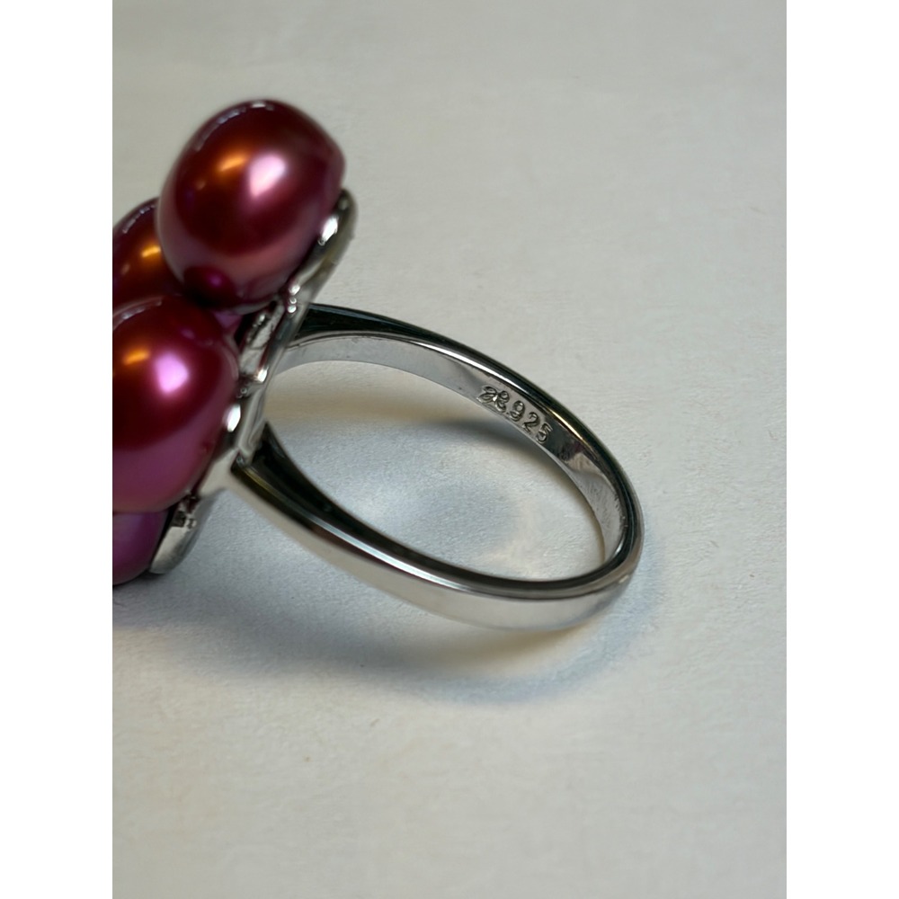Honora Pearl Cluster Ring Size 7 Red Pink Sterling Silver 925 Statement Cocktail - Picture 3 of 10